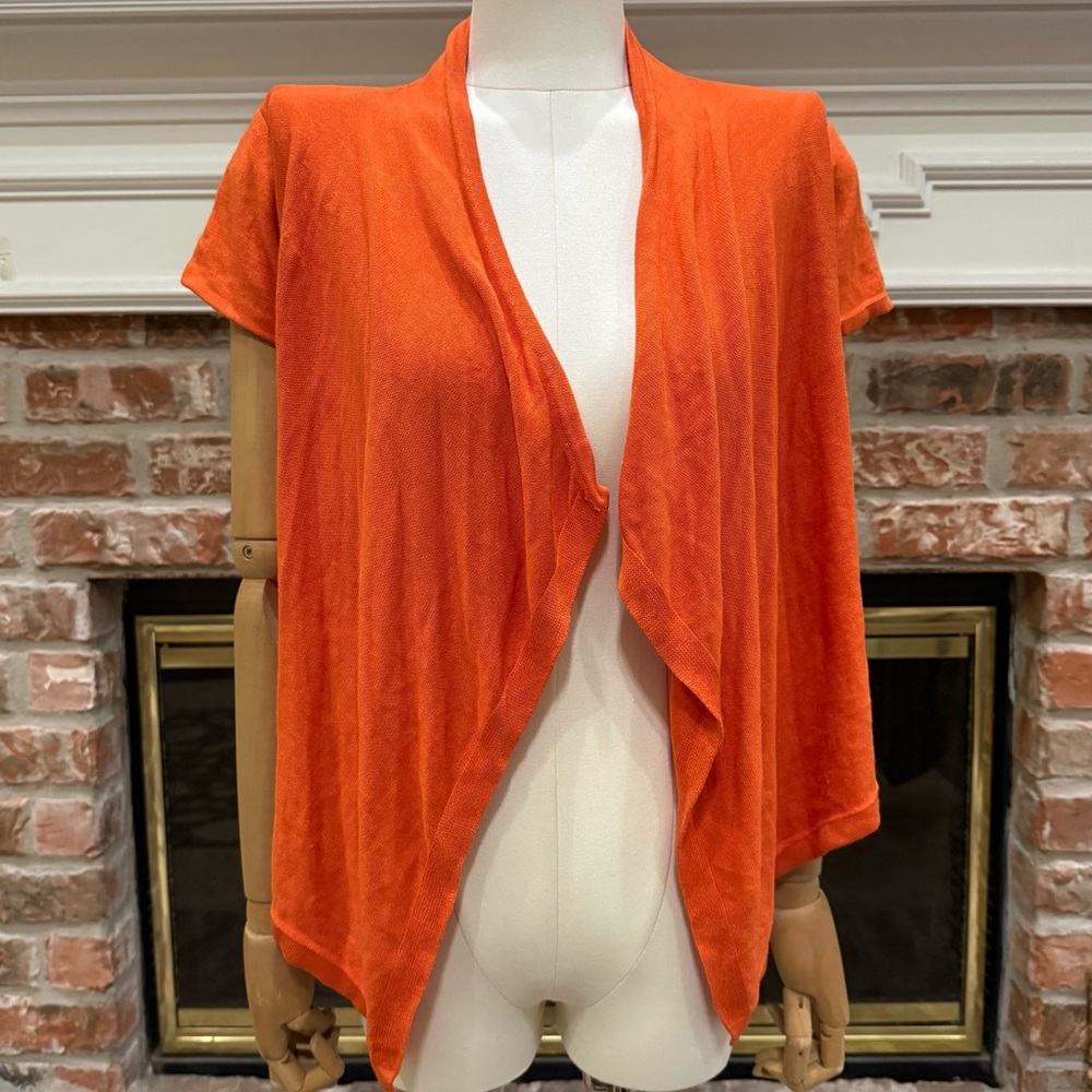 Adrianna Papell Orange Open-Front Short-Sleeve Cardigan